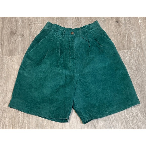 Casual Corner Pants - Vintage Casual Corner‎ Teal Green Suede Leather High Waisted Pleated Shorts Sz 8